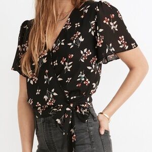 Madewell Floral Wrap Blouse Short Sleeve